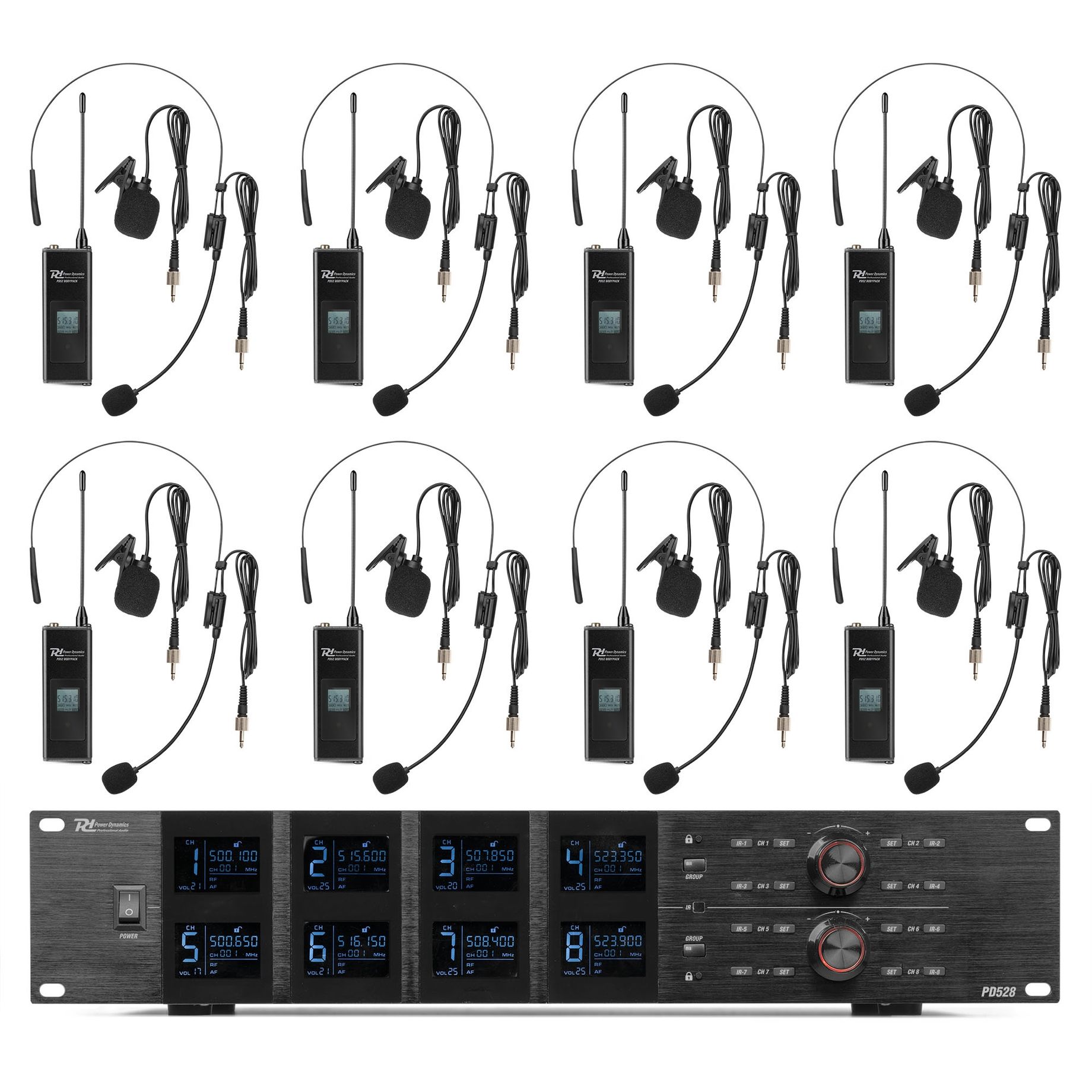 PD528B UHF Wireless Microphone Set with 8 bodypack microphones