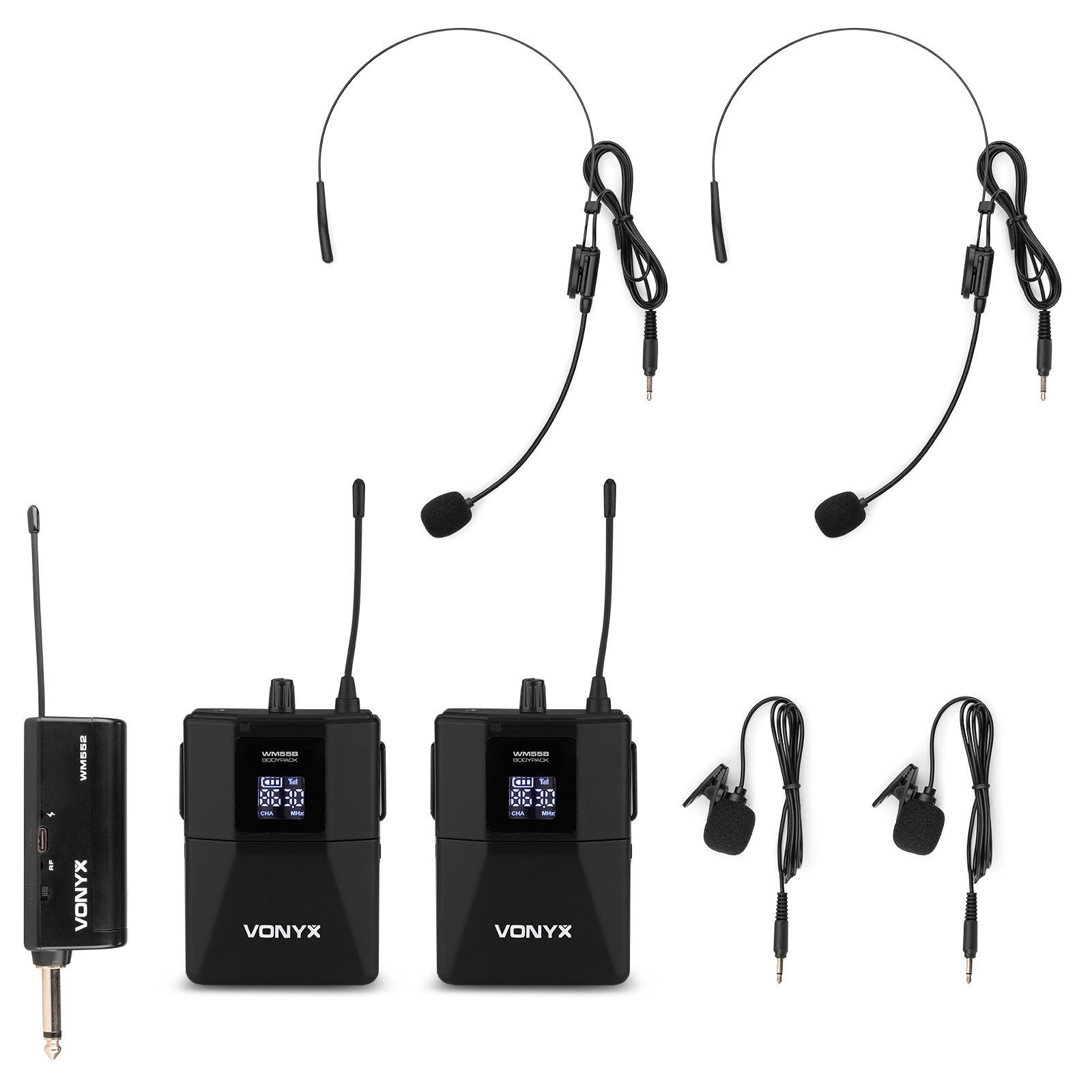 WM552B Dual Wireless Bodypack Microphone Plug-and-Play Set UHF