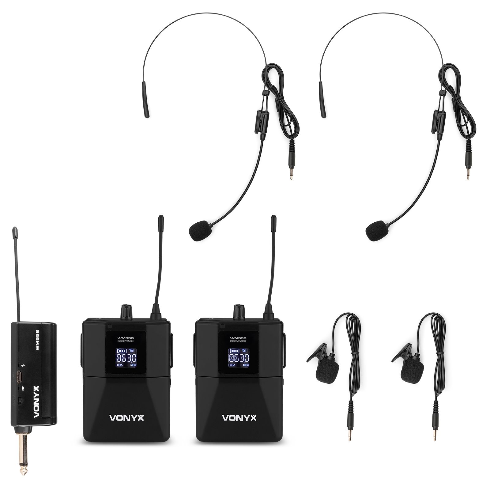 WM552B Dual Wireless Bodypack Microphone Plug-and-Play Set UHF