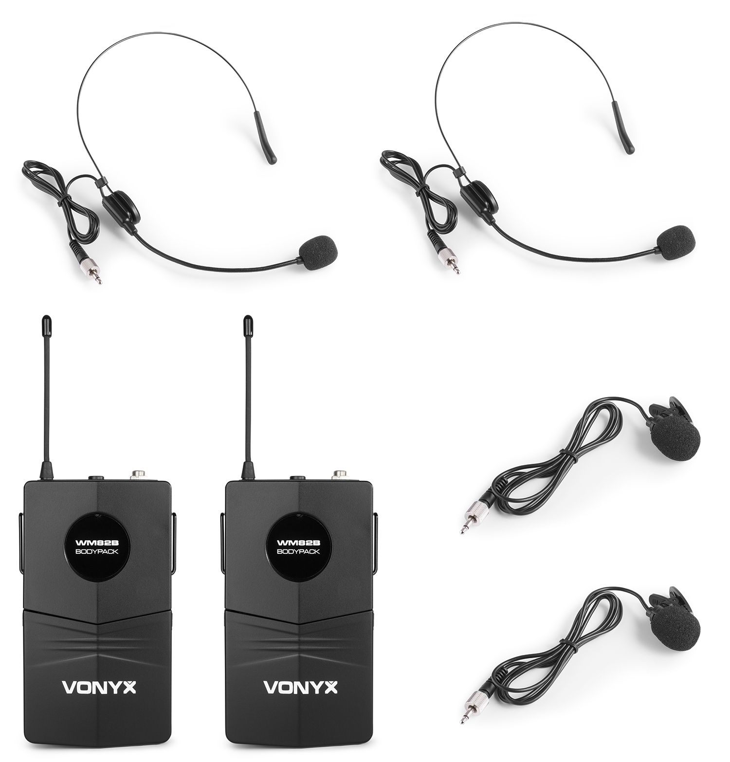 WM82B Digital UHF 2-Channel Wireless Microphone Set with 2 Bodypacks