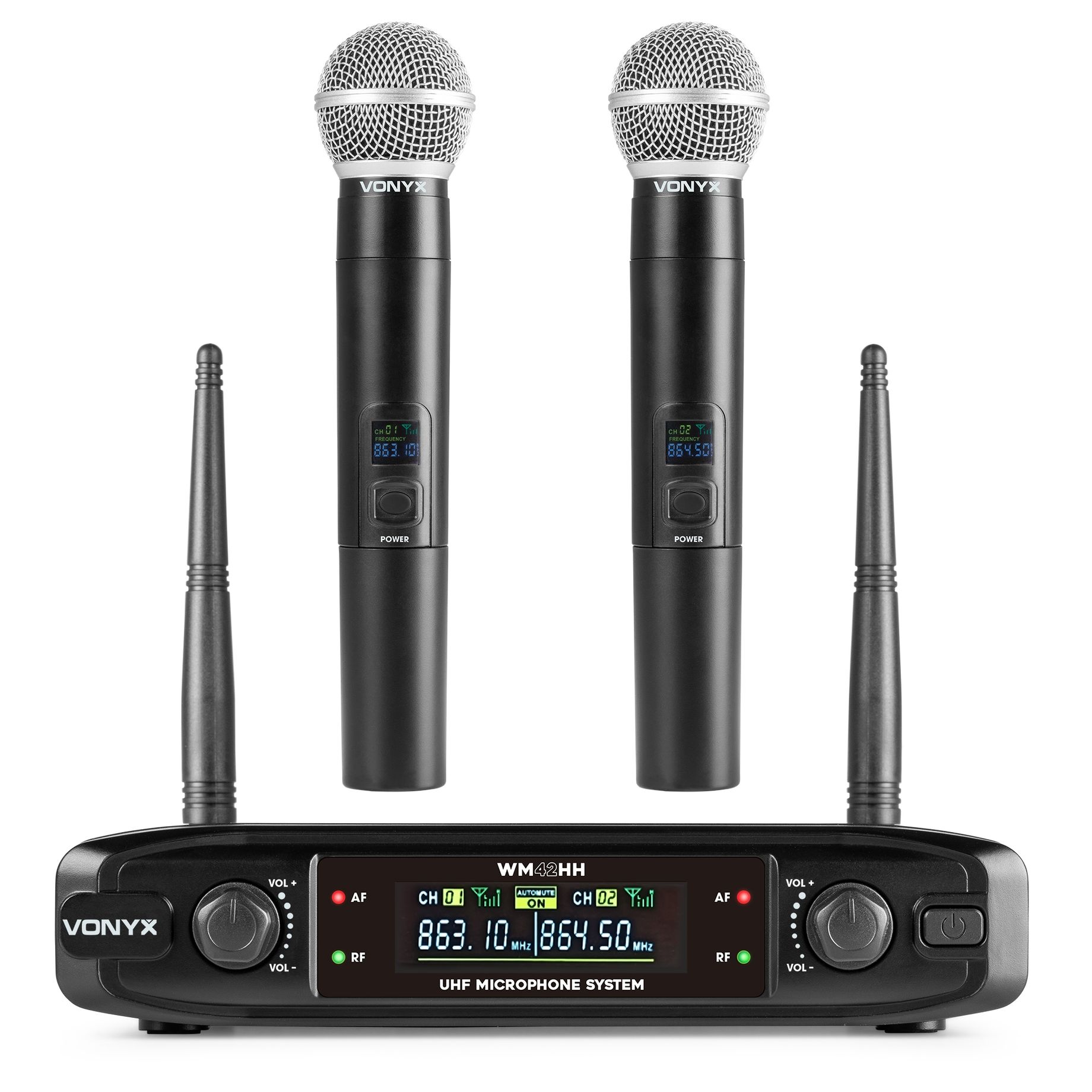 WM42HH Wireless Microphone System UHF with 2 Handheld Microphones