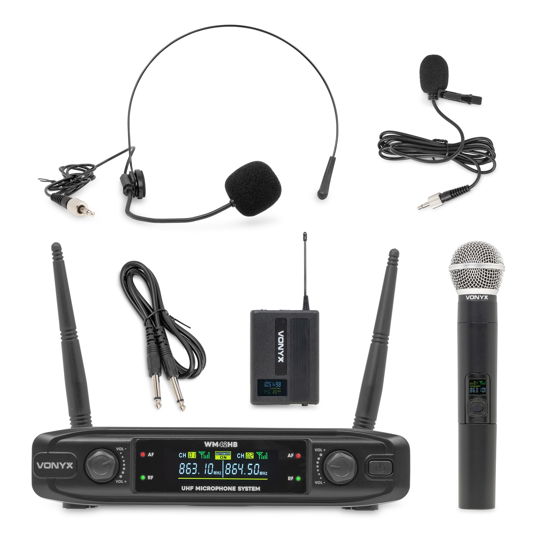 WM42HB Wireless Microphone System UHF with 1x Handheld and 1x Bodypack
