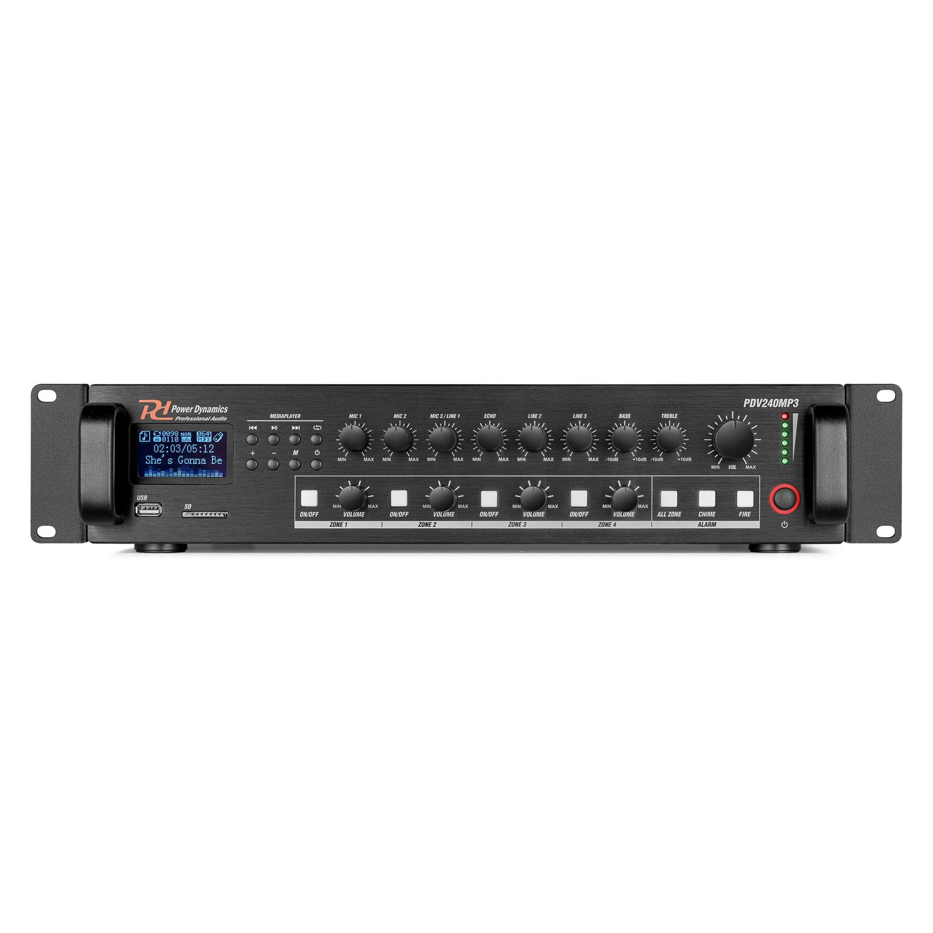 PDV240MP3 PA Mixer Amplifier 240W/100V 4 zones