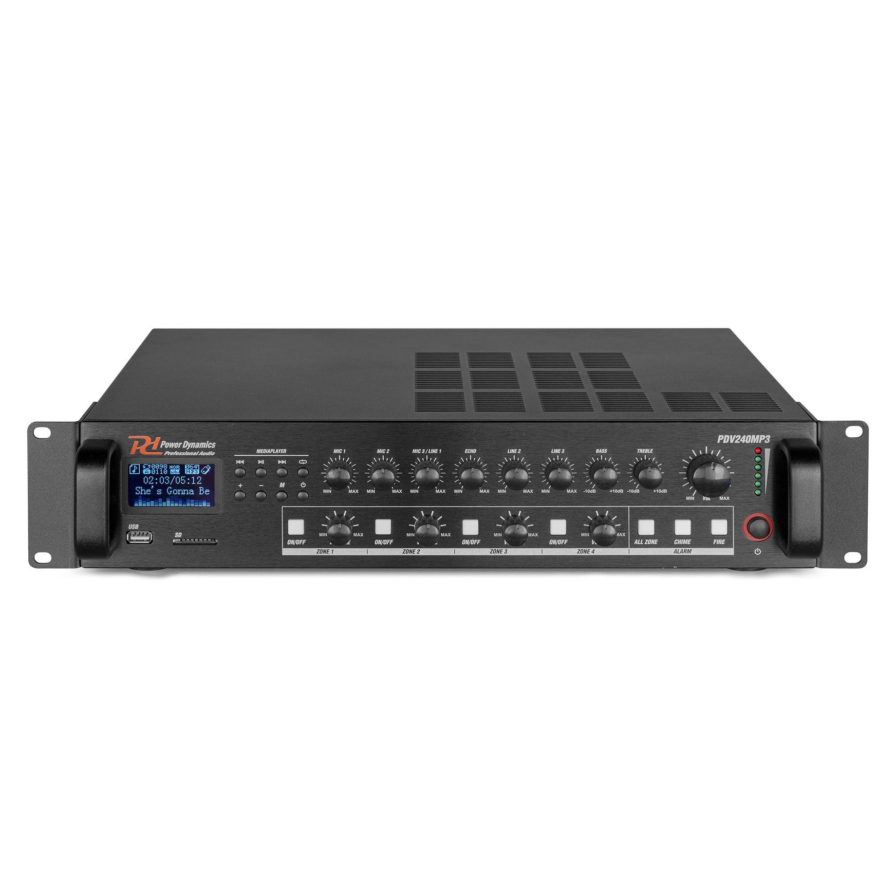 PDV240MP3 PA Mixer Amplifier 240W/100V 4 zones