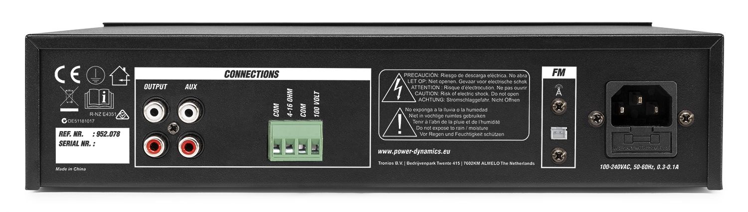 PDM45 100V Mixer-Amplifier with BT and media player 45W