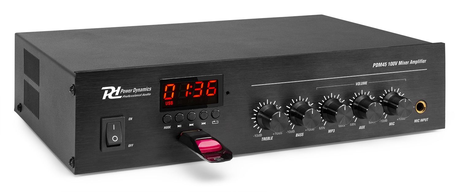 PDM45 100V Mixer-Amplifier with BT and media player 45W