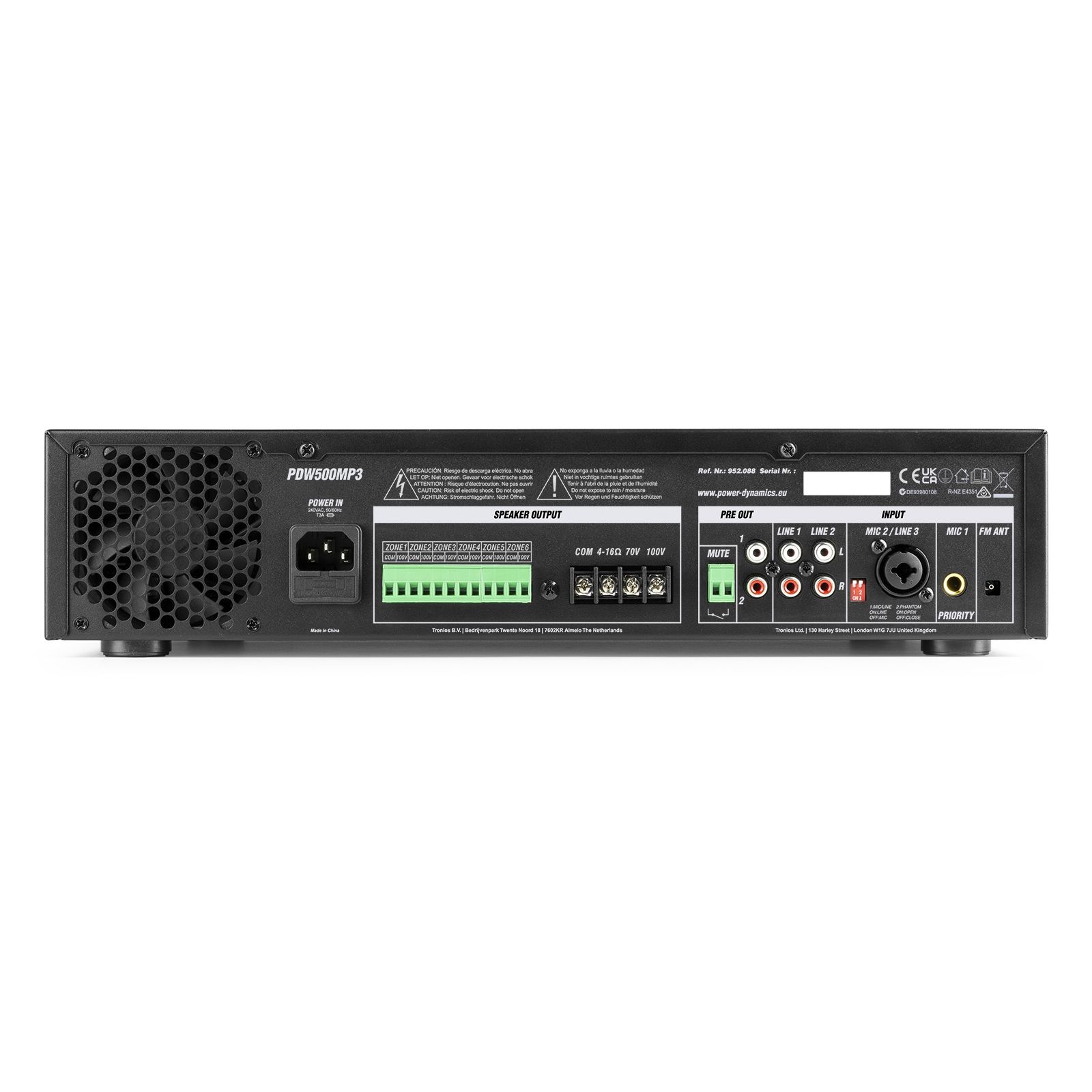 PDW500MP3 PA Mixer Amplifier 500W/100V 6 zones