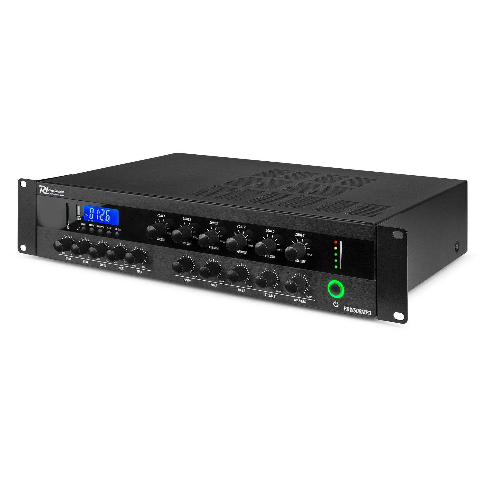 PDW500MP3 PA Mixer Amplifier 500W/100V 6 zones