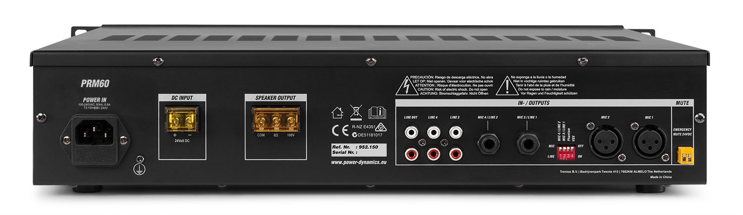 PRM60 100V 6-CH Mixer-Amplifier 60W