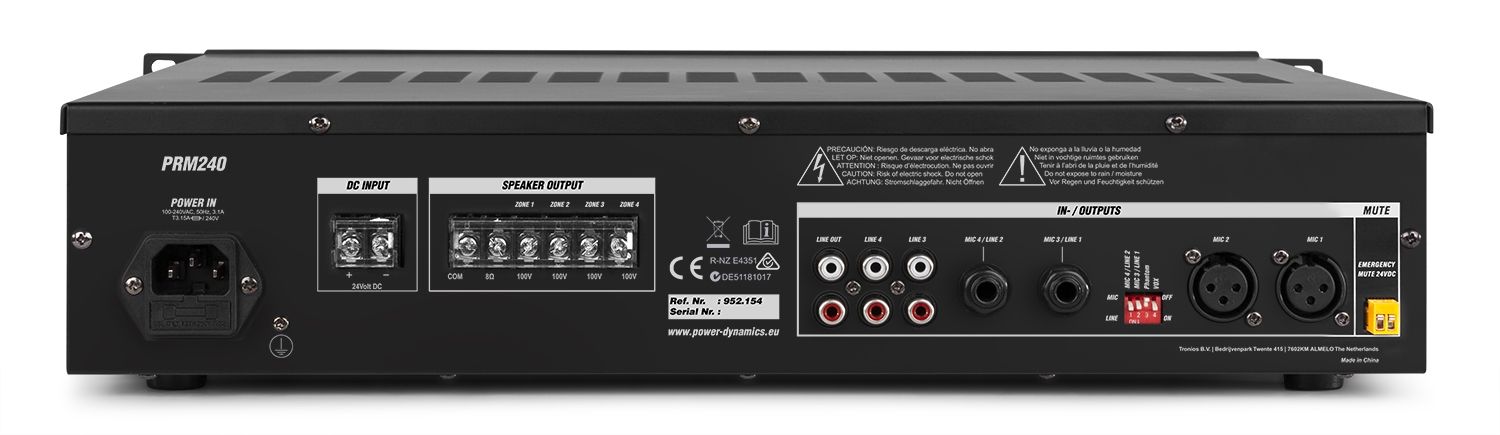 PRM240 100V 6-CH Mixer-Amplifier 4-Zone 240W